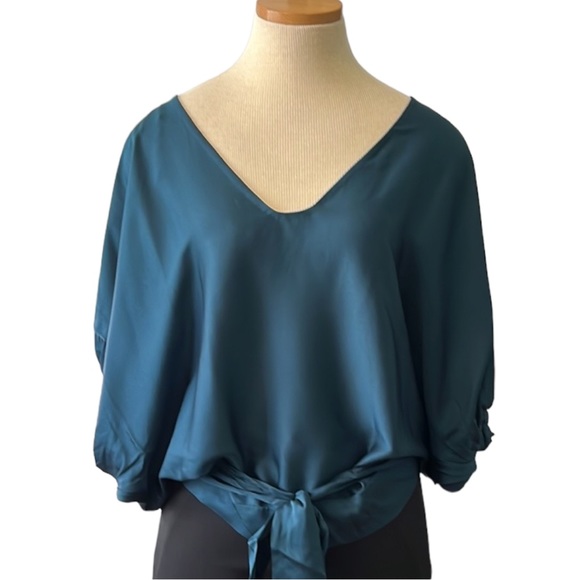 Diane von Furstenberg 'Edna' Silk Sash-Tie Blouse, Dark Teal, size 6 - Picture 3 of 16